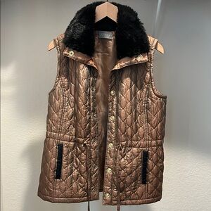Black and Gold Quilted Vest with Plush Collar